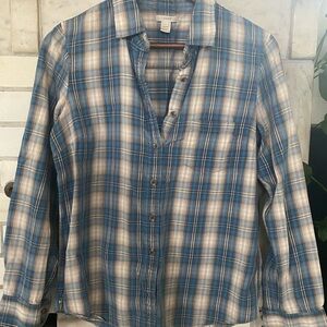 J. Crew Blue and White Plaid Button-Front Shirt
